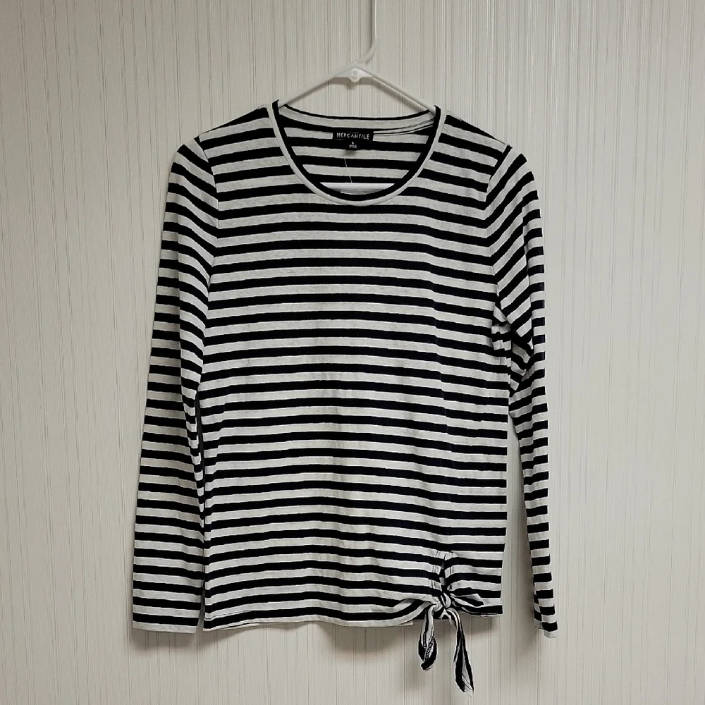 J Crew Mercantile Navy & White Striped Long Sleeve Top Small New casual preppy